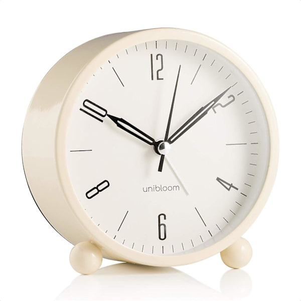 Tyst väckarklocka - Analog väckarklocka utan tickande ljud med varmt ljus - Minimalistisk rund