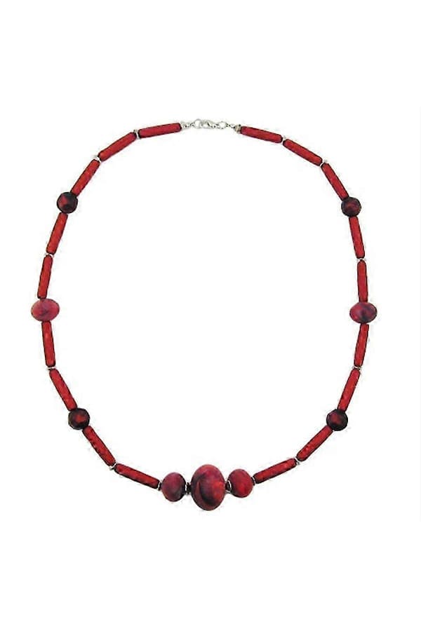 Halsband Röda Marmorerade Röda Metalliska Pärlor - Gl01598