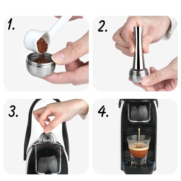 Kaffekapslar i rostfritt stål Påfyllningsbara kaffekapslar med byte av skedborste för Bialetti-maskiner