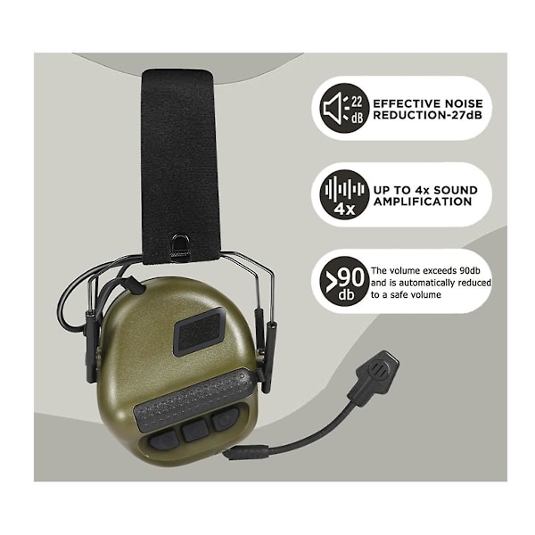 Brusreducerande hörlurar, huvudmonterad version, headset, ljudpickup, jaktkommunikation (svart)