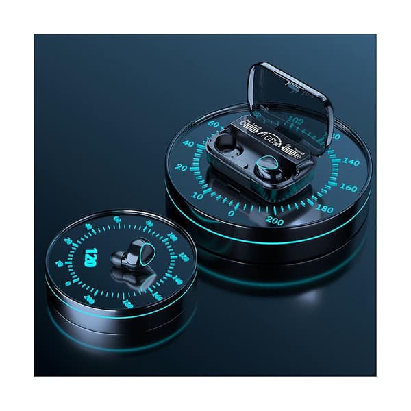 Trådlöst headset Tws Bluetooth V5.1 LED-display Stereo Mini Earbud Headset med mikrofon Hands-Fr（Grön）