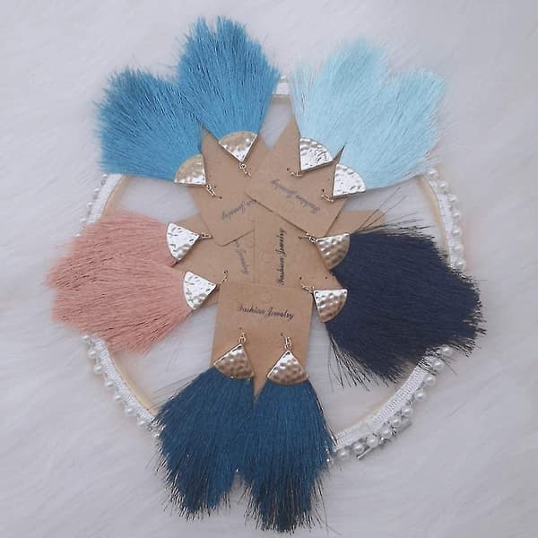 Bohemian Silky Thread Fan Fringe Tassel Statement Øreringe - Letvægts Strand Feather Shape Dangles Til Kvinder Piger