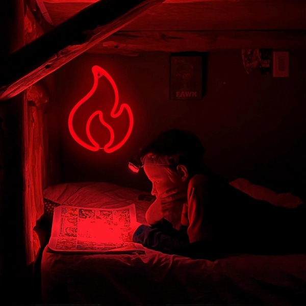 Hängande Ljus i Form av Flamma, USB- eller Batteridriven Eld Neon-skylt för Barn Pojkars Rum Dekorationer, Fest, Bar, Födelsedagspresent Röd