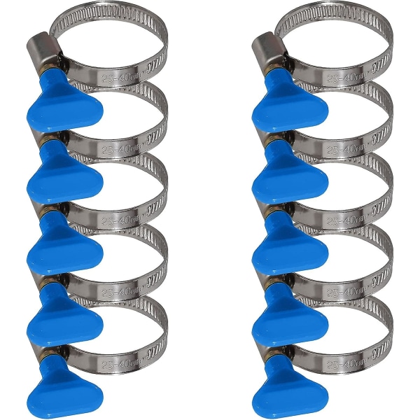 10-pack rostfritt stål vingmutter slangklämmor - slangklämmor med 9 mm band (25-40 mm blå vingmutter)