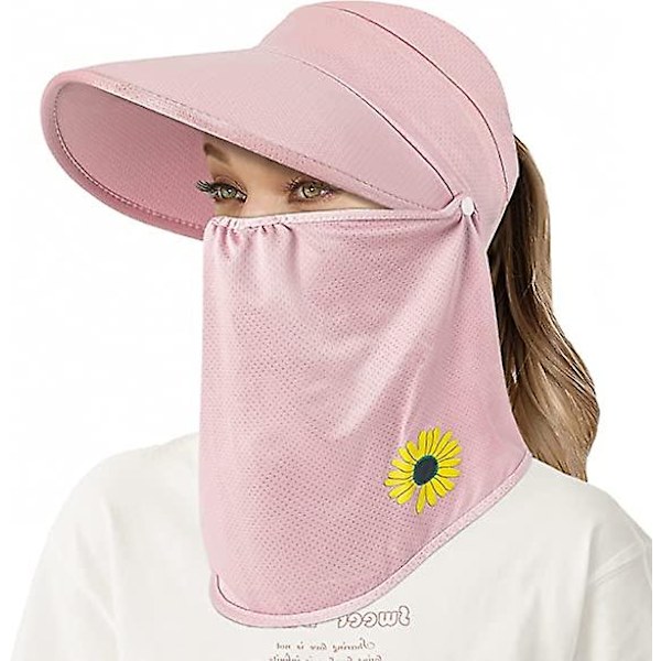 Dww - Bred solhatt för kvinnor (rosa), med avtagbar nackskyddsmaske, sommar slitstark hopfällbar hästsvans basebollkeps