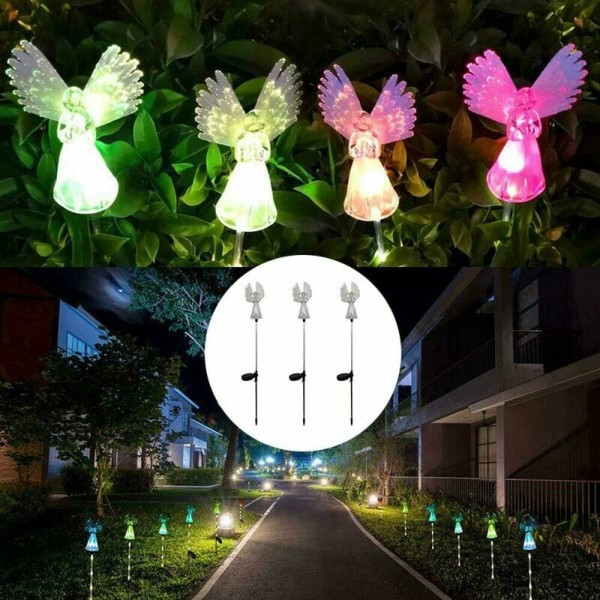 Solar Angel Light 2 Pack Udendørs Angel Path Lights Farverige Light Wings Lamper Have Ornamenter Dekorativ belysning (2 Pack)