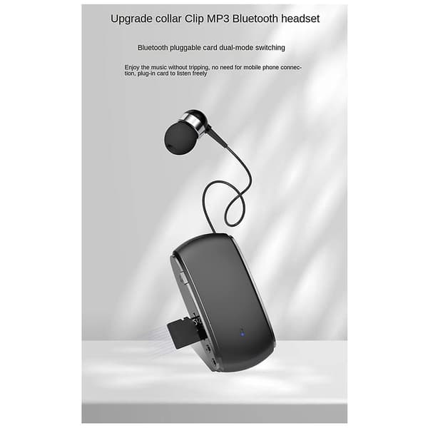 K68 Bluetooth-headset Lavalier Retractable Plug-In Card Single Earphone Multifunksjonell Clip Headset MP3-spiller Svart（Svart）