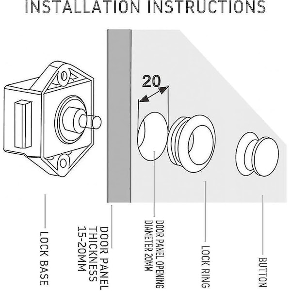 5 st tryckknappslås utan nyckel, skåpdörrslås, knoppspärr för husvagn husbil skåp tjocklek möbler (vit)