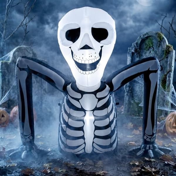Oppusteligt Halloween-skelet med LED-lys, indendørs og udendørs havepynt - BEAUNIV - 210T sort polyester