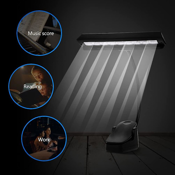 Nuottitelineen LED-valo, 9 LED-kiinnike nuottitelineen lamppuun, kannettava joustava lukulamppu, makuuhuoneen pöytälamppu