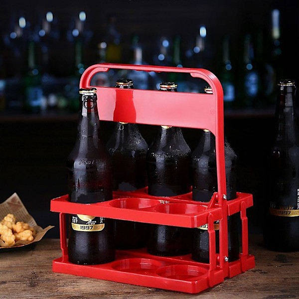 Drinks Holder Foldable Plastic Portable Beer Rack 6-flaske Ølholder（Rød）