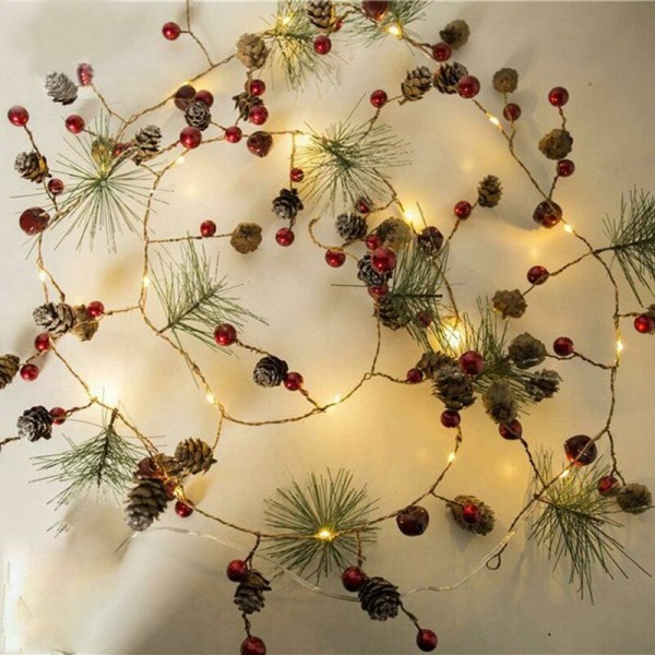 Jul LED-slingor, jul LED-kottelampa, varmvit kopparlampa, sagoljus för julgransfestdekoration