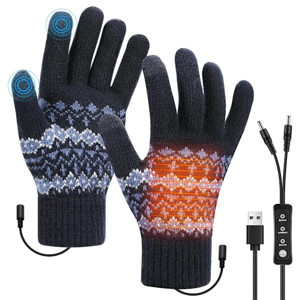 Heated gloves with switch, 3-level temperature setting, blue