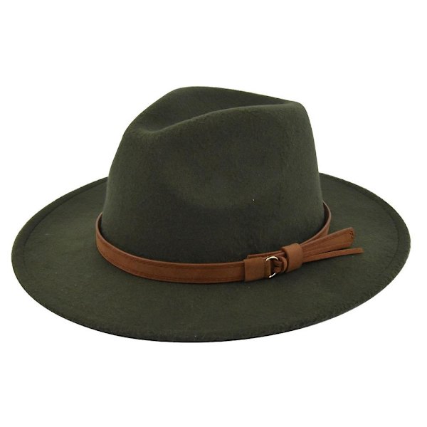 Retro Jazz Hat - Mokkanahkainen vyö villahattu Cowboy Hat Retro Imitation Wool Hat Flat Brim Hat Bf150