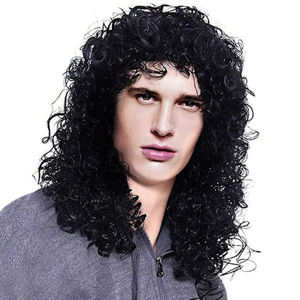Fashion Man Svart Lång Lockig Herrperuk Snygg Cool Peruk 20231120（Svart）