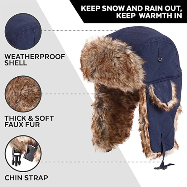 Uni vinterhatt aviator hatt trapper hatt med konstläder pälshatt herr rysk hatt (cyan)