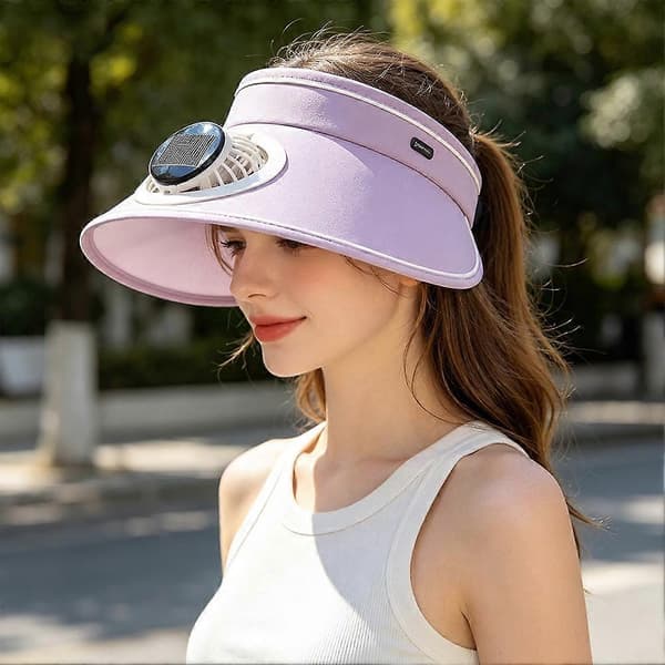 Solhat med indbygget ventilator, solcelle- og USB-genopladelig kølekasket til udendørs aktiviteter Pink