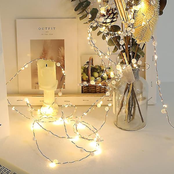 Ocean Pearl Beads String Lights, 2m 20 Led Lights Batteridriven för bröllop, födelsedagsfester Diy Hem Mantel-5m