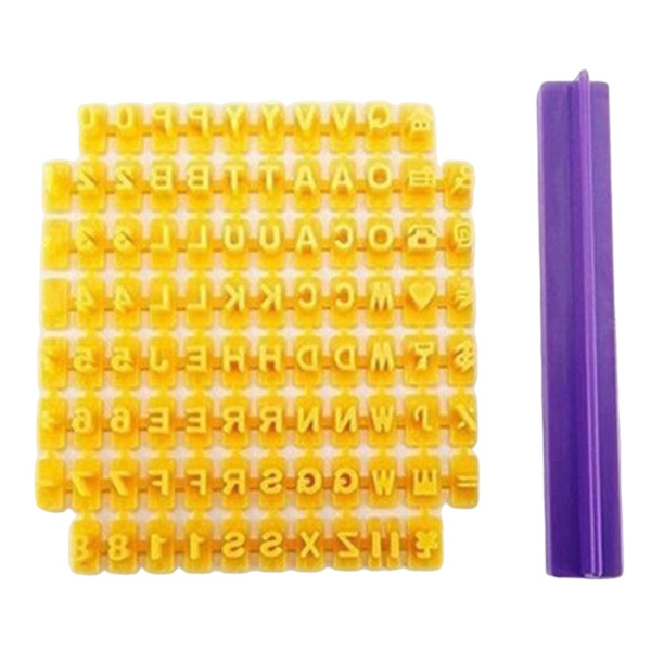 Alfabet Fondant Kageform Alfabet Tal & Symboler DIY Embosser Cutter til Cookie & Kage Dekoration（Gul）