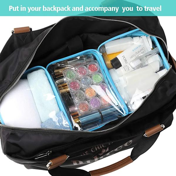 Transparent kosmetisk väska, flygplans kosmetisk väska (vattentät PVC) flytande handbagage kosmetisk väska (3-pack, svart vit blå)