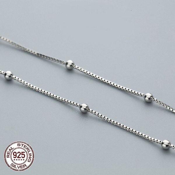 Vit - 40 cm - 100 % äkta 925 sterling silver kedja med bollar, damkedjan halsband, 925 sterling silver och E