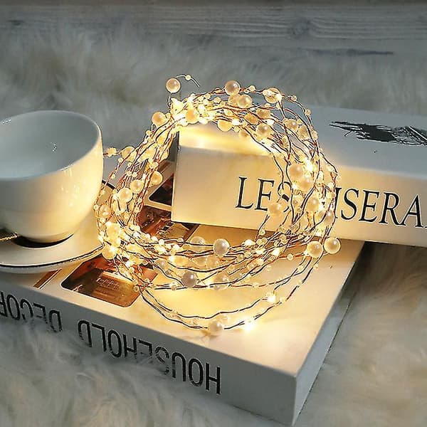 Ocean Pearl Beads String Lights, 2m 20 Led Lights Batteridriven för bröllop, födelsedagsfester Diy Hem Mantel-5m