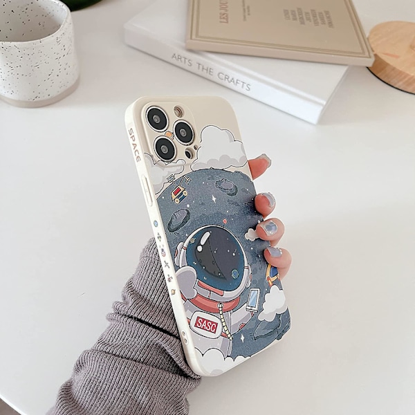 Sött skal till iPhone 13, Cool tecknad astronaut planet måne rymddesign Snygg mjuk TPU stötdämpande halkfri skyddande trendigt skal (iphone 1