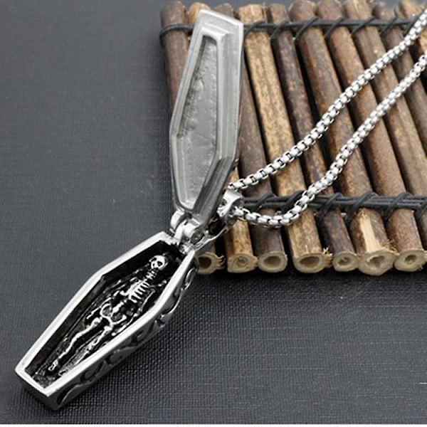 Mænd Vintage Rustfrit Stål Steampunk Kiste Vampyr Kranie Menneske Skelet Gotisk Vedhæng Halskæde
