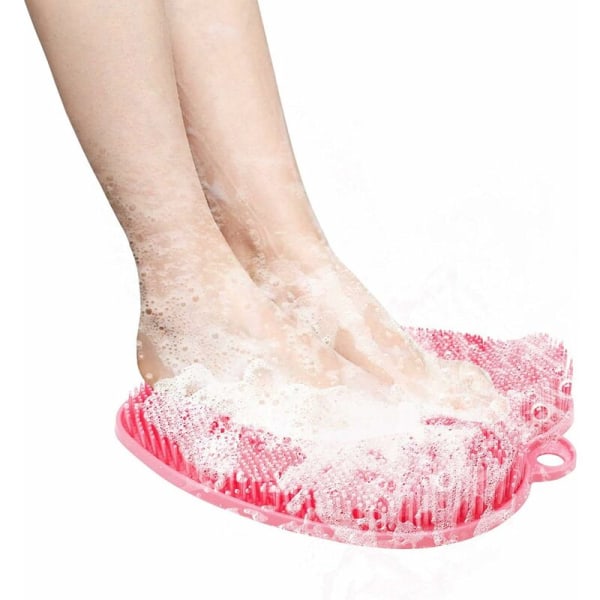 Dusjfotrensende massasjeapparat - Fotbørste med sklisikre silikonsugekopper, ideell for smertelindring, forbedring av blodsirkulasjonen i foten (rosa)