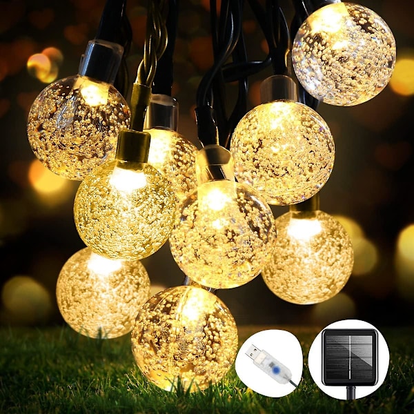 50 pcs LED Solar String Lights, 7m 50 Lights (2.5 Bubbles) - 8 Functions Waterproof Solar String Lights, Crystal Ball String Lights, Suitable for Tree