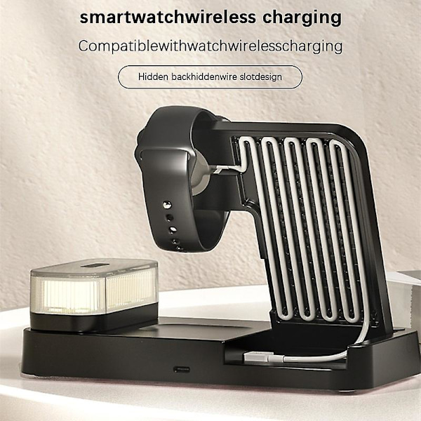 Trådlös laddningsstation, 15w snabbladdningsstativ för iPhone Watch Airpods