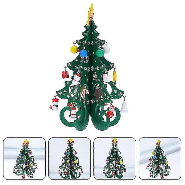 1 set Trä DIY Julgran Dekoration Barn Självmontering Träd Ornament För Present