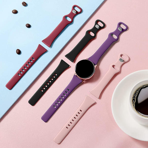 Kompatibel med Samsung Galaxy Watch 4 40mm 44mm Band/Classic 42mm 46mm Band Män Kvinnor, Samsung Active 2 Watch Band 40mm, 20mm Mjuk Smalt Silikonband
