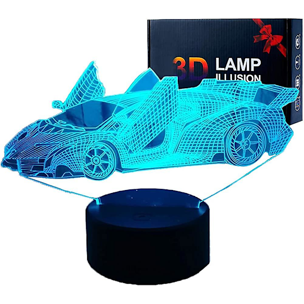 3D-illuusiolamput Led-urheiluauto Yövalot USB-kaukosäädin 16 väriä Acsergery-lahja