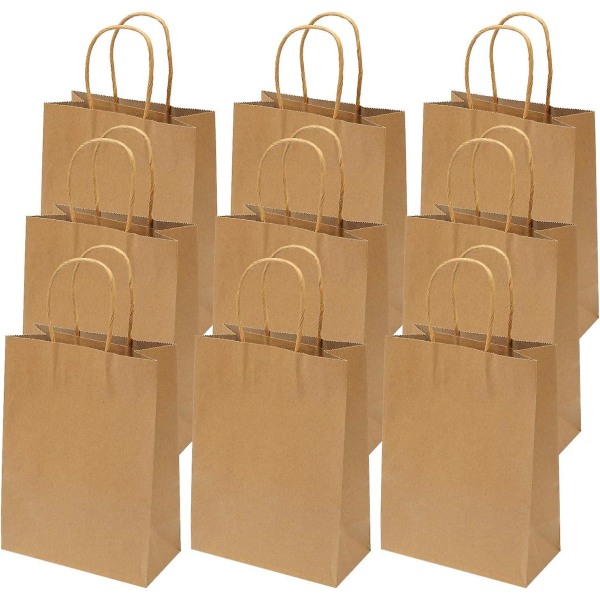 Paper Party Bags - 16 X 8 X 22cm Brown Kraft Bag With Handle For Birthday 24 Pieces