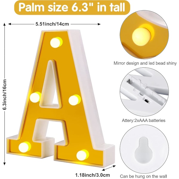 Led-valokirjainvalot (kirjain A) - paristokäyttöinen koristevalo