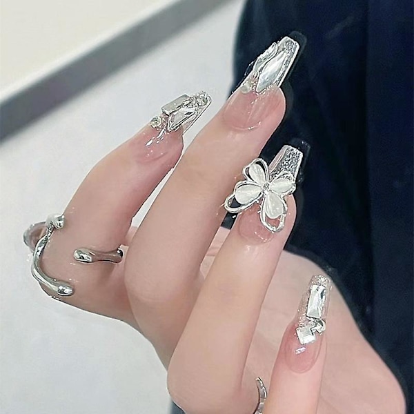 Dww-24 stk. stilfulde manicure-bærende fototerapi-negle spar katteøje stor sommerfugl manicure flash-lys luksus falske negledele