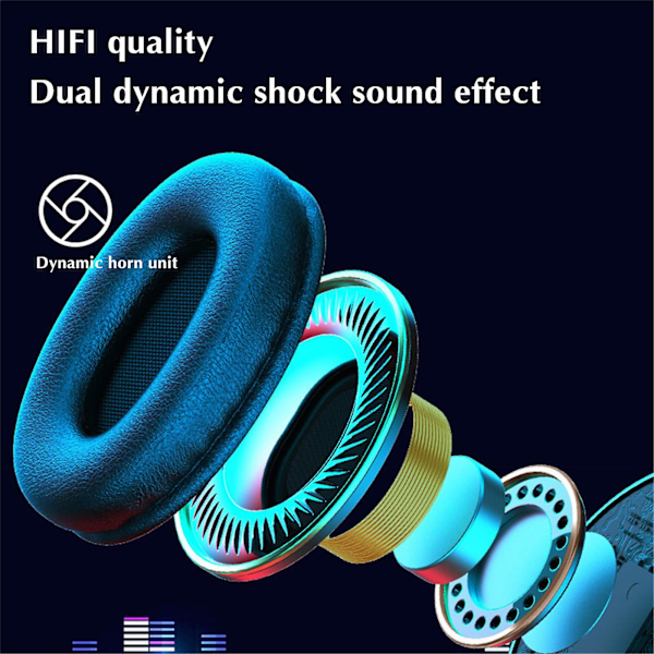 Hodemontert sammenleggbar TWS-hodetelefon trådløs Bluetooth 5.0 headset FM/TF-kort Aux-in-funksjon 7-fargers gradient blenderåpning innebygd mikrofon