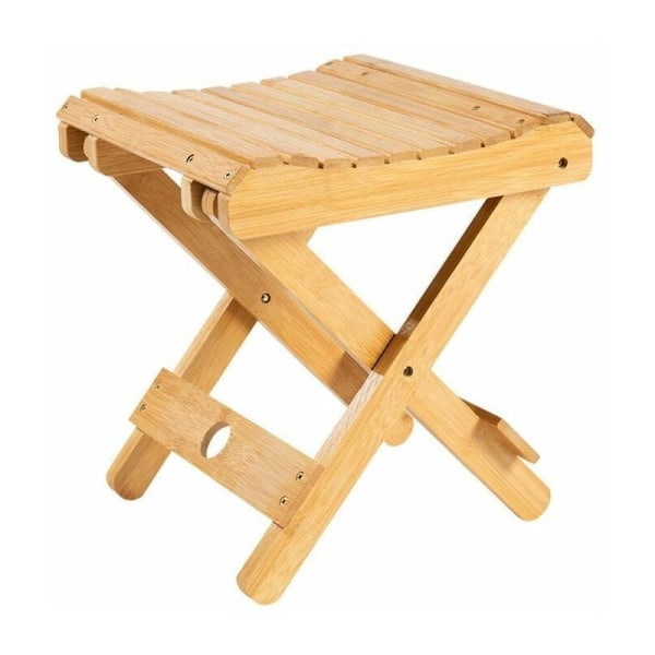 Bambus foldeskammel, lille bærbar bænk brusestol, velegnet til badeværelse, sauna, spa, højde 31,5 cm