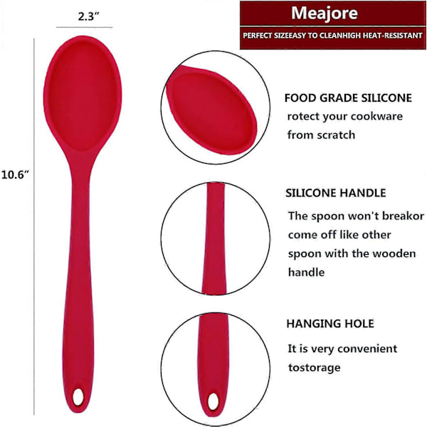 2 st Silikon Skedar för Matlagning Värmebeständiga, Hygienisk Design Matlagningsredskap Blandningsskedar för Kök Matlagning Bakning Rörning Blandningsverktyg (Röd)