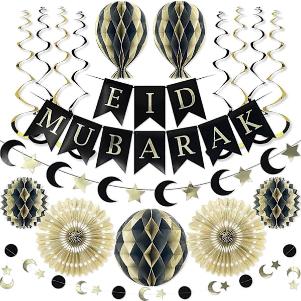 Premiumbara återanvändbara Eid-dekorationer - Eid Mubarak-dekorationer - Ramadan-dekorationer för hemmet - Multi-tillfälles Eid Mubarak-banderoll, hängande halvmåne &