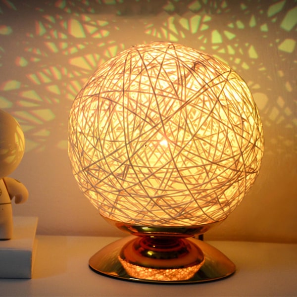 Lampe for soverom, nattlys for barn - Rattan Ball Light LED Rattan Ball Lampe Dimbar LED Projektor Nattlamper med fjernkontroll, Bluetooth-høyttaler