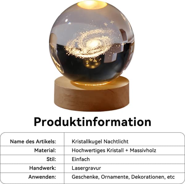 Dekorativ lys 3D krystallkule med gravering inni og varmt lys, galakse