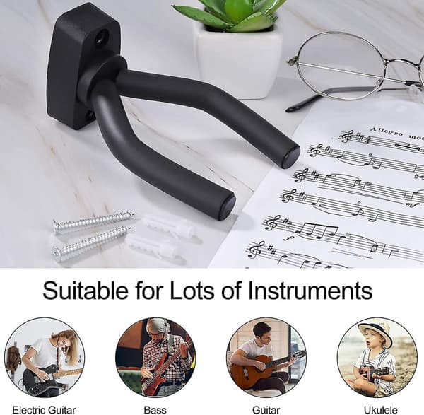 Justerbar Gitarr Väggfäste Gitarrkrok Med Skruvar Gitarrställ För Akustisk Elbas Mandolin Banjo Ukulele Fiol Svart (4 Pack)