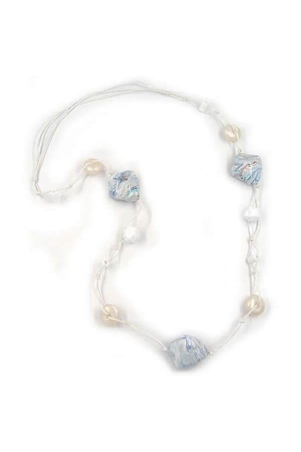 Halsband 3 Pärlor Vit-blå-turkos 100cm - Gl02334