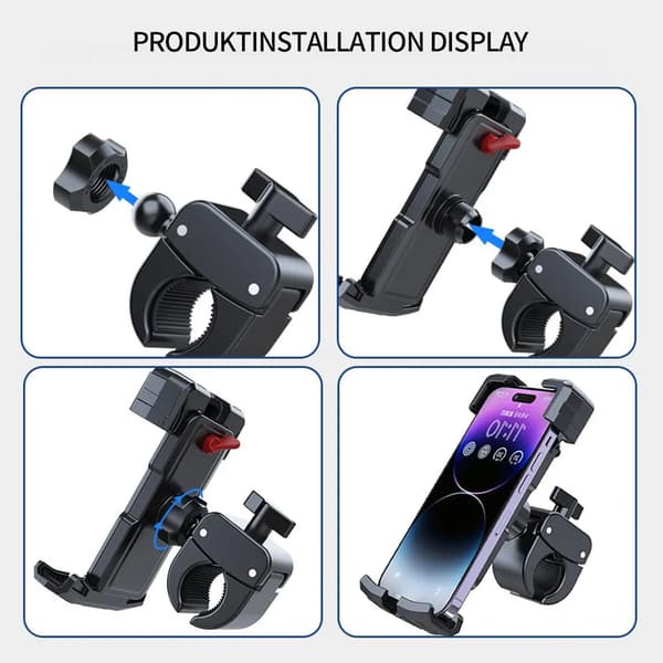 Motorcykel Telefonholder, 360° Roterbar Bilmontering, Sort