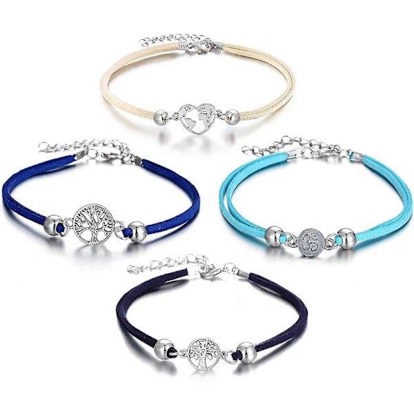 4 stk. Ankelkæde Armbånd-kvinder Ankelkæde Boho Perler Antik Sølv Livets Træ Ankelkæder Fodkæde Strand Smykker