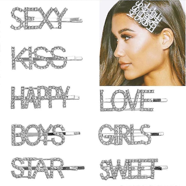 Glittrande Ord Hårklämma, Bokstavshårspännen Kristall Bobby Pins Bling Handgjorda Lyxiga Strass Hår Smycken Huvudbonader Tillbehör För Kvinnor
