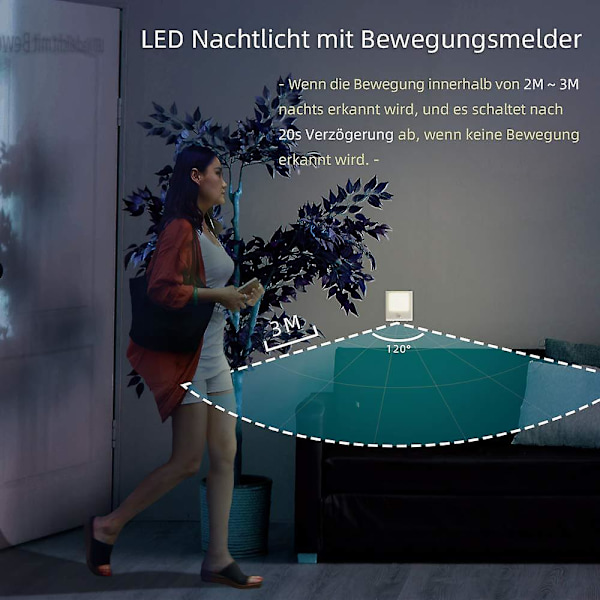 1 LED natlys stikkontakt med bevægelsessensor, stiklys lysstyrke trinløs