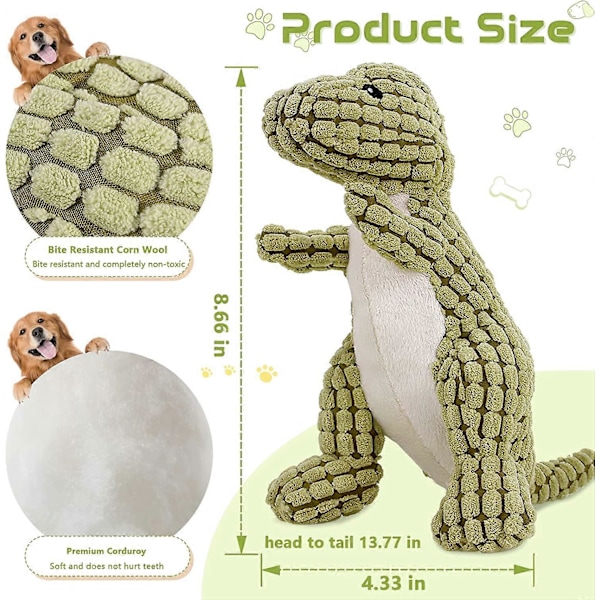Plush Dinosaur Hundeleksaker Hållbara Hundeleksaker för Aggressiva Tuggare Små Ras Söta Dinosaur Pipande Hundeleksaker Hund Tuggleksaker för Små Mellanstora Hundar och Valpar